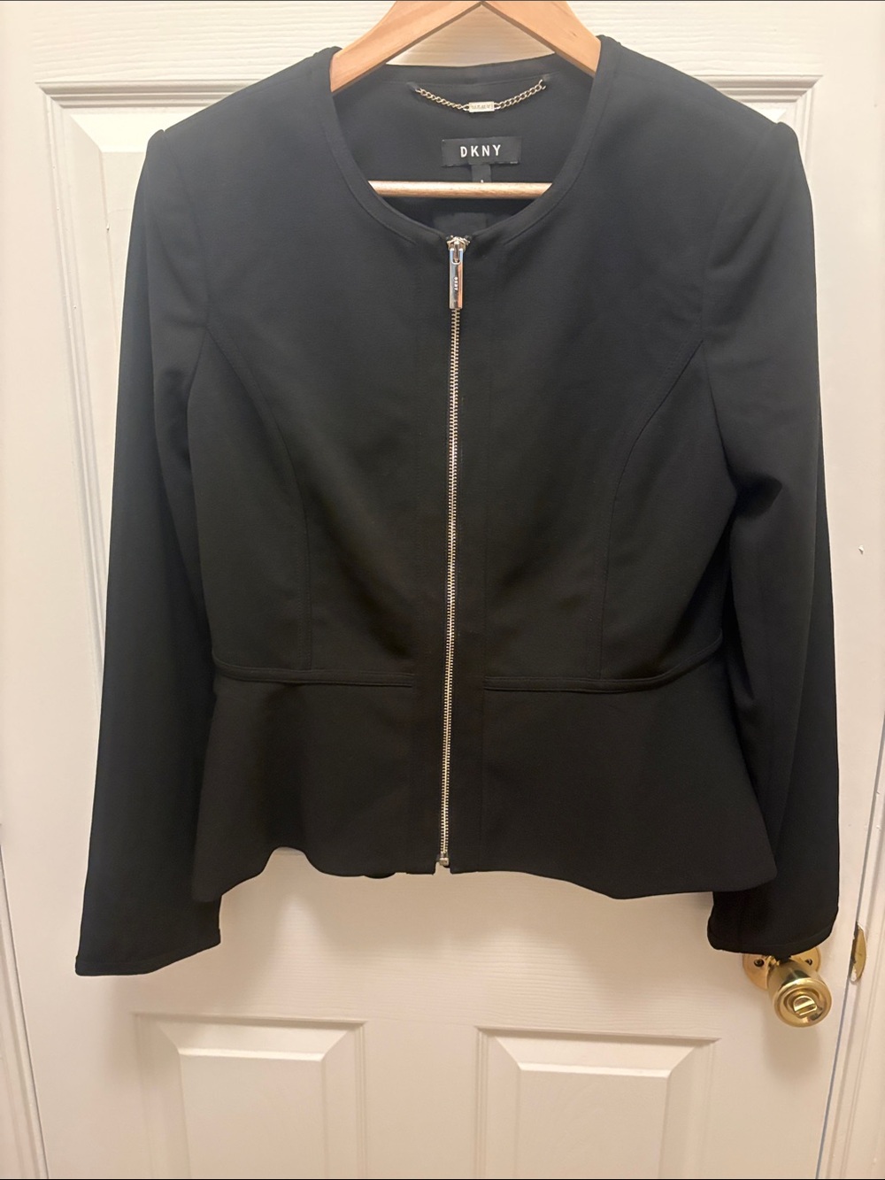 DKNY Black Zip-Front Peplum Blazer A041 - Picture 4 of 5